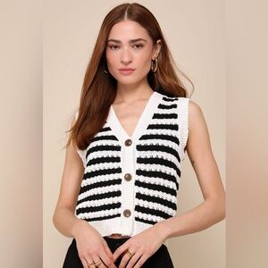Striped crochet button-up sweater top